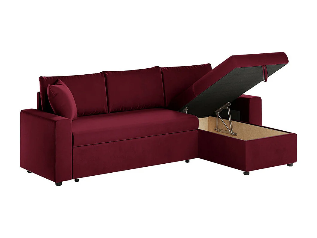 Canapé d'angle 3 places Maria réversible et convertible avec coffre en velours - Bordeaux - L227 x P146 x H81cm - Loungitude