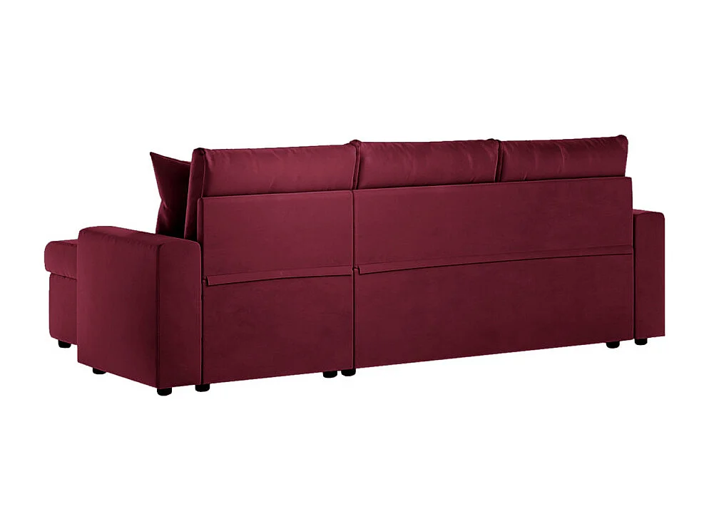 Canapé d'angle 3 places Maria réversible et convertible avec coffre en velours - Bordeaux - L227 x P146 x H81cm - Loungitude