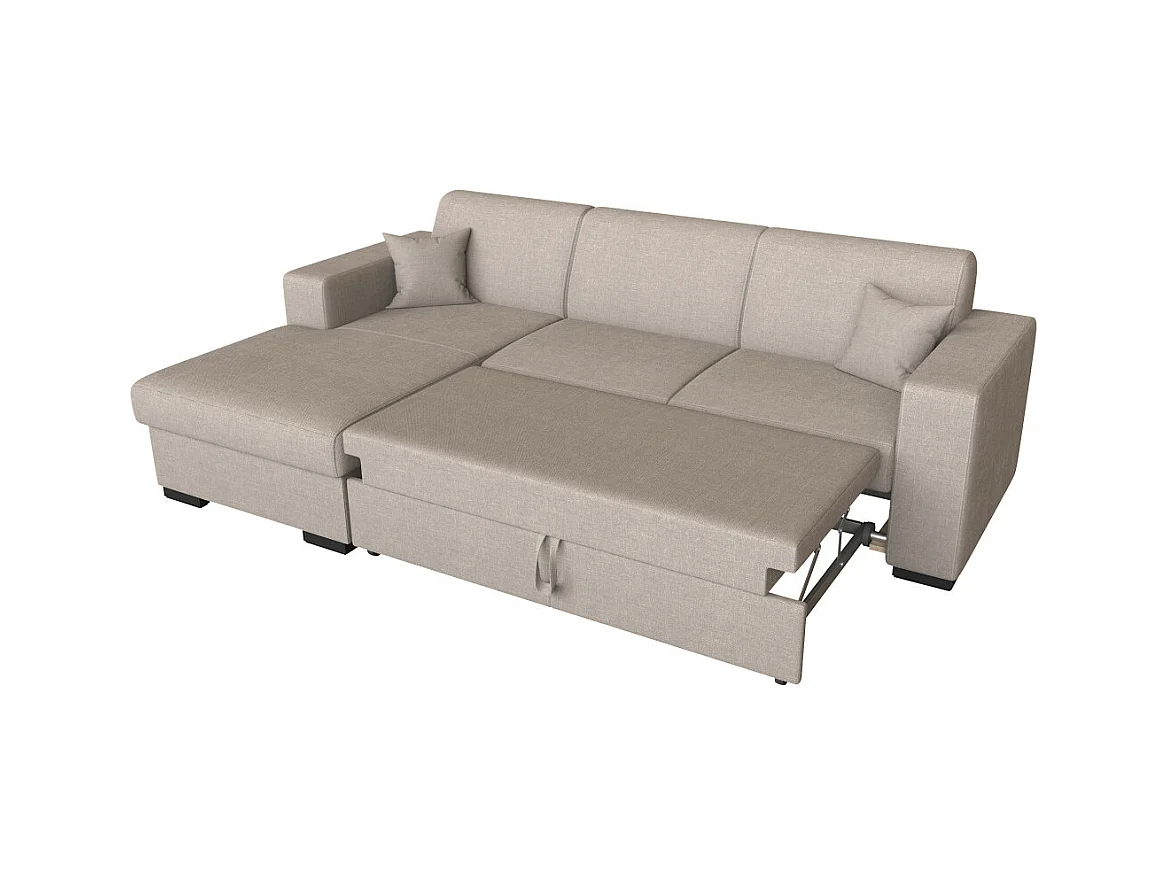 Canapé d'angle gauche 4 places Fuji XL convertible avec coffre en tissu - Beige - L262 x 157 x 83cm - Loungitude