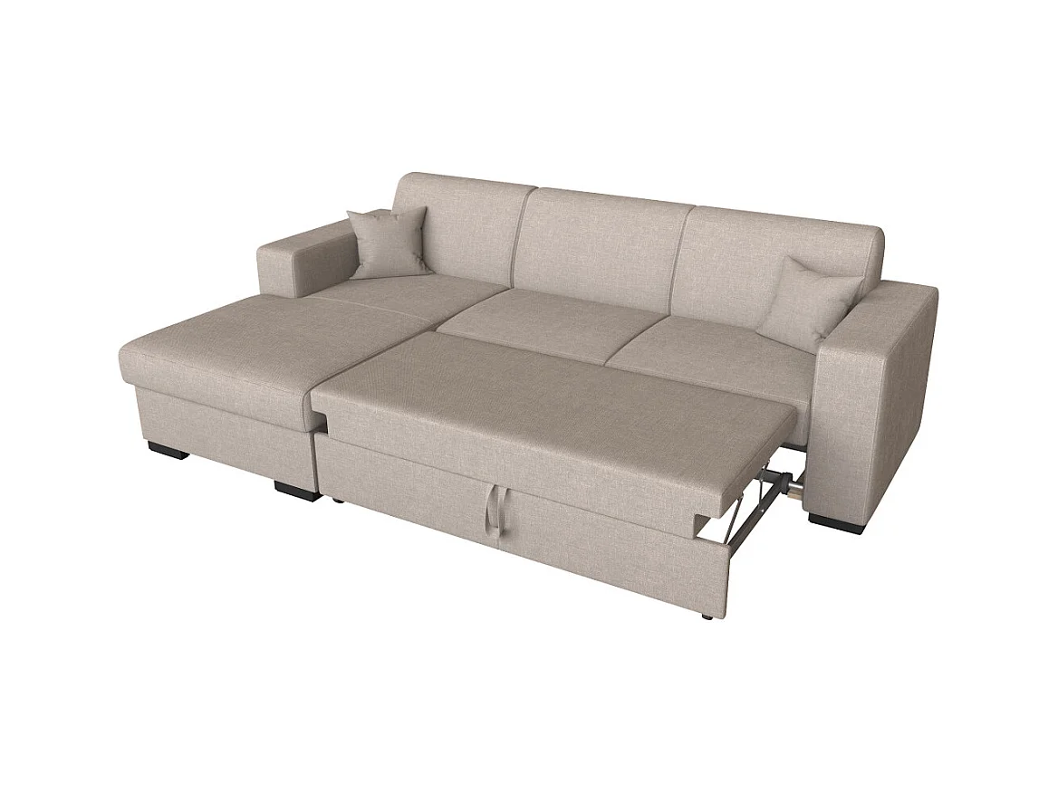 Canapé d'angle gauche 4 places Fuji XL convertible avec coffre en tissu - Beige - L262 x 157 x 83cm - Loungitude