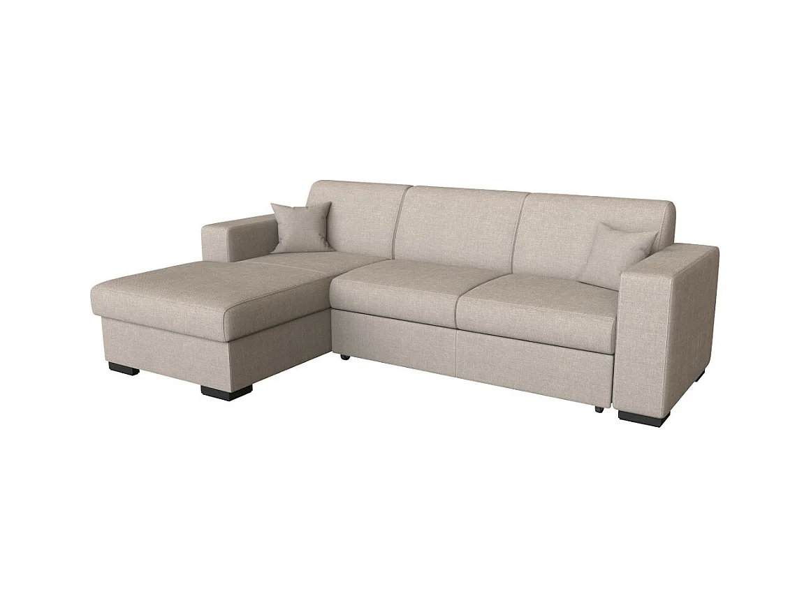 Canapé d'angle gauche 4 places Fuji XL convertible avec coffre en tissu - Beige - L262 x 157 x 83cm - Loungitude