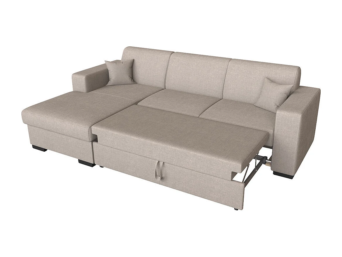 Canapé d'angle gauche 4 places Fuji XL convertible avec coffre en tissu - Beige - L262 x 157 x 83cm - Loungitude