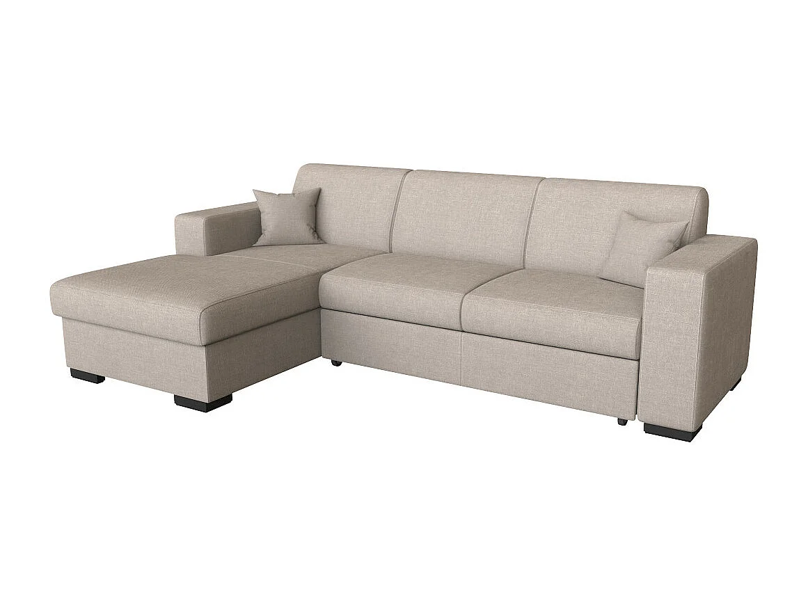 Canapé d'angle gauche 4 places Fuji XL convertible avec coffre en tissu - Beige - L262 x 157 x 83cm - Loungitude