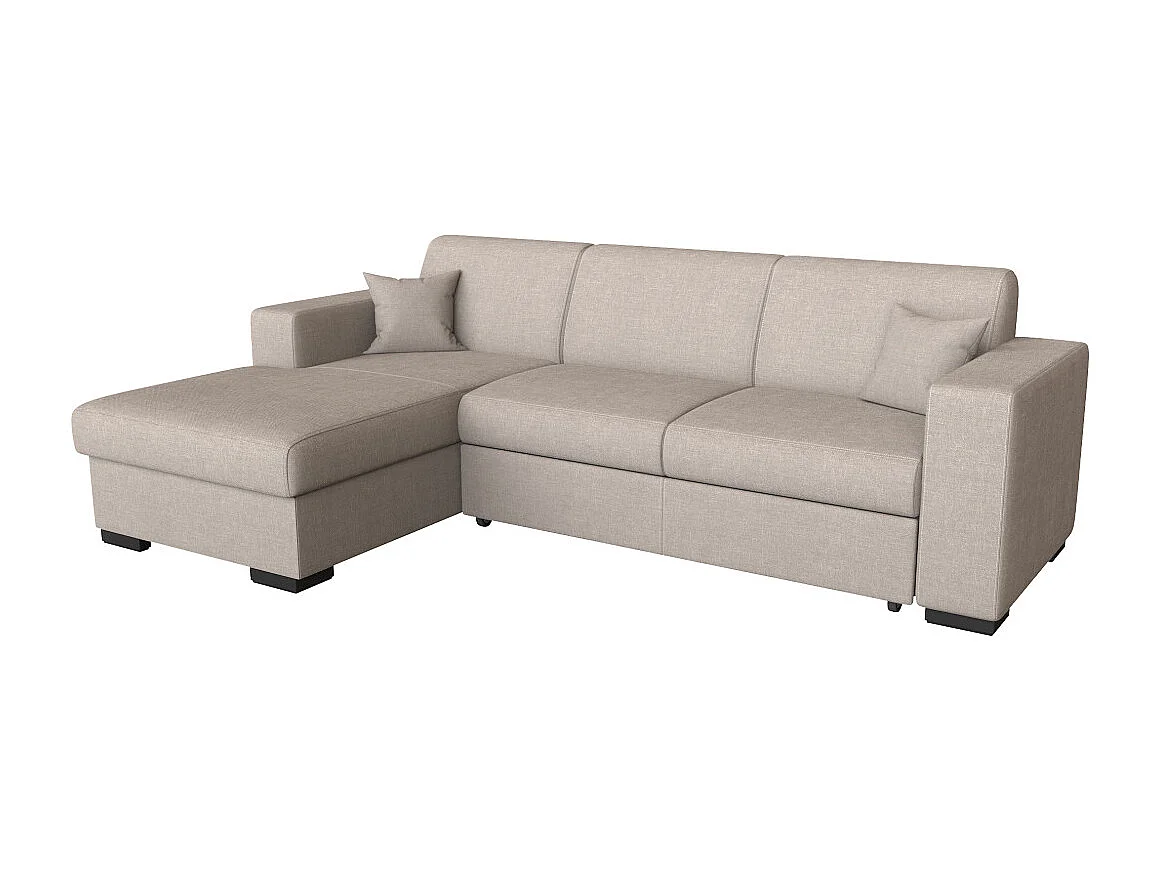 Canapé d'angle gauche 4 places Fuji XL convertible avec coffre en tissu - Beige - L262 x 157 x 83cm - Loungitude