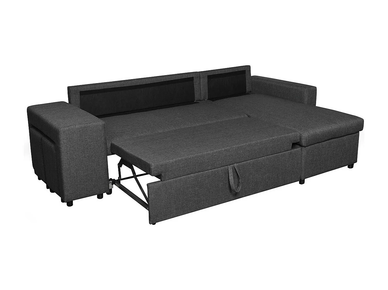 Canapé d'angle 3 places réversible Oslo avec coffre et poufs gauche en tissu - Gris anthracite - L241 x P146 x H81cm - Loungitude