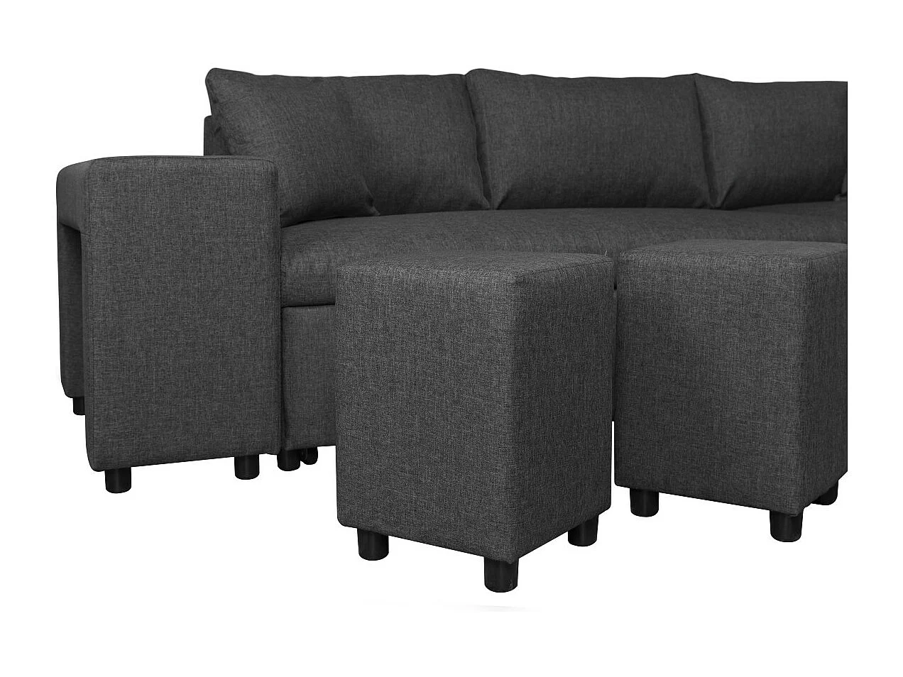 Canapé d'angle 3 places réversible Oslo avec coffre et poufs gauche en tissu - Gris anthracite - L241 x P146 x H81cm - Loungitude