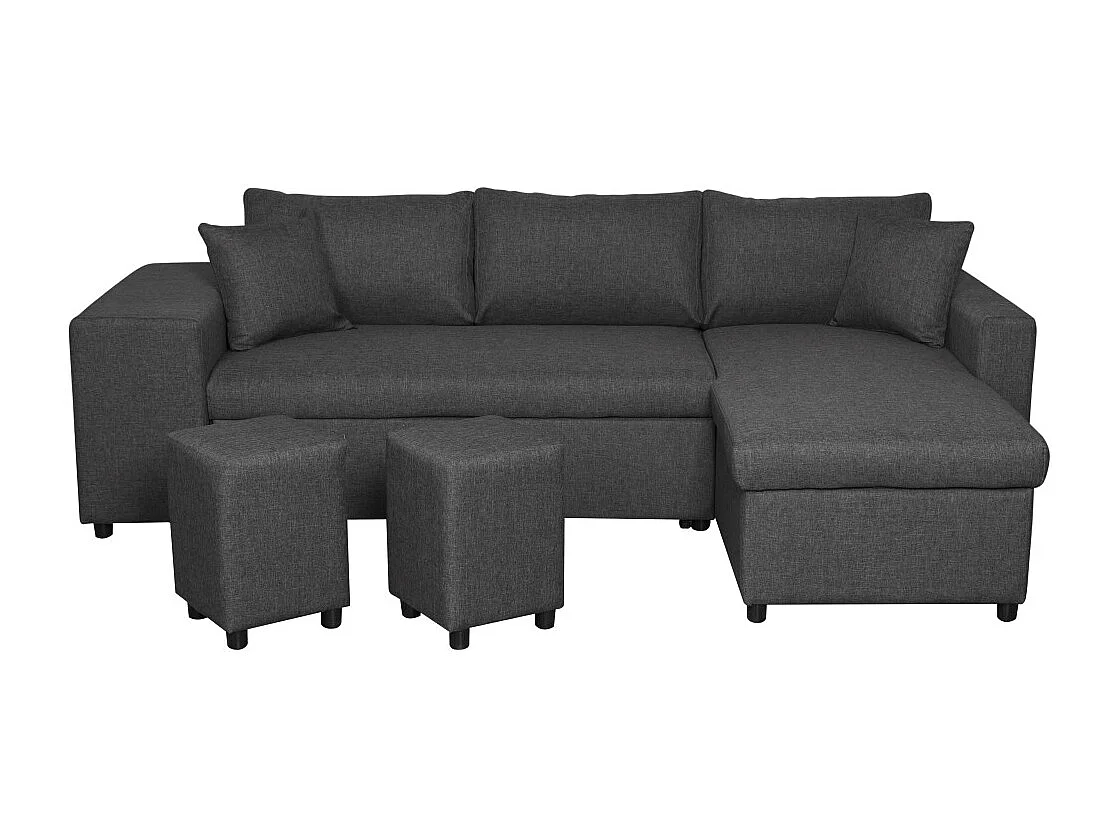 Canapé d'angle 3 places réversible Oslo avec coffre et poufs gauche en tissu - Gris anthracite - L241 x P146 x H81cm - Loungitude