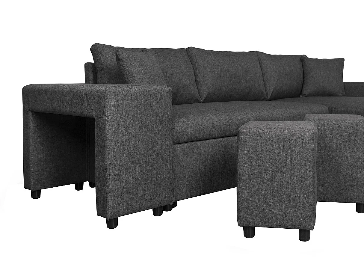 Canapé d'angle 3 places réversible Oslo avec coffre et poufs gauche en tissu - Gris anthracite - L241 x P146 x H81cm - Loungitude