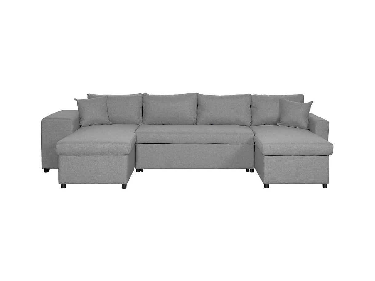 Canapé d'angle panoramique Oslo convertible avec coffres et poufs à gauche - Tissu - Gris clair - L311 x P146 x H81cm - Loungitude