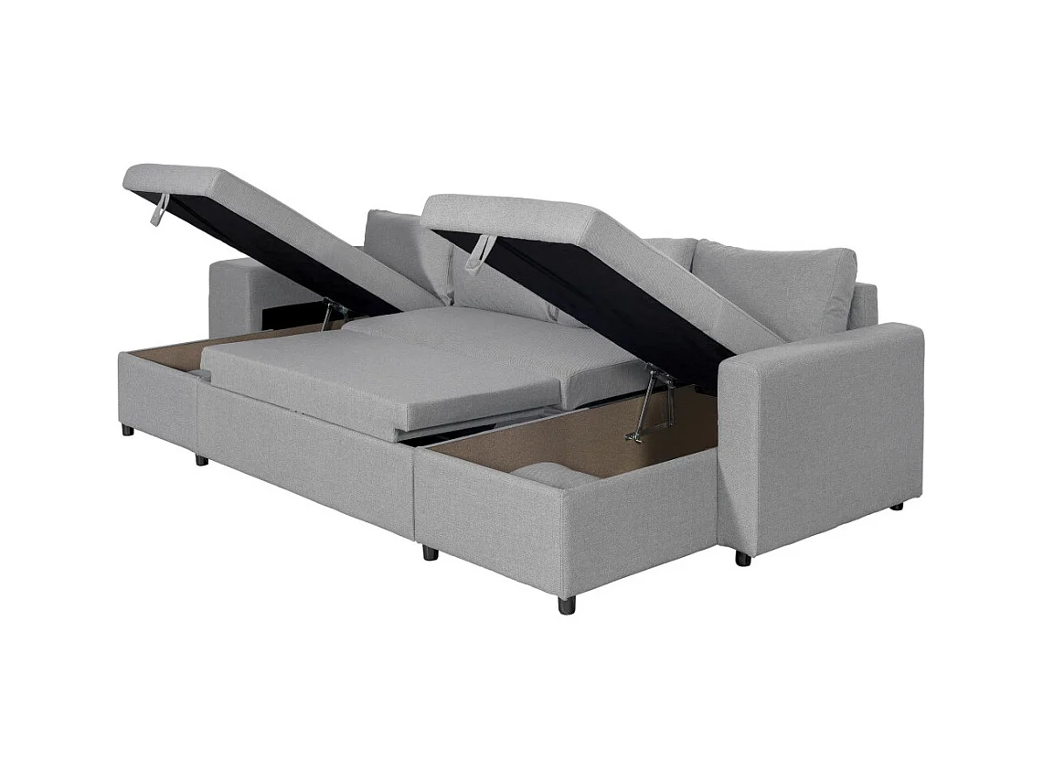 Canapé d'angle panoramique Oslo convertible avec coffres et poufs à gauche - Tissu - Gris clair - L311 x P146 x H81cm - Loungitude