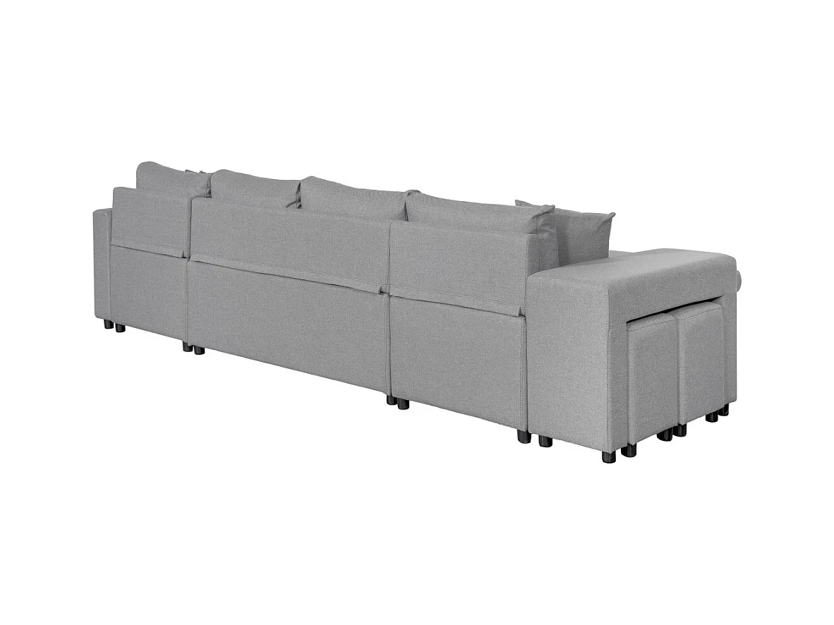 Canapé d'angle panoramique Oslo convertible avec coffres et poufs à gauche - Tissu - Gris clair - L311 x P146 x H81cm - Loungitude