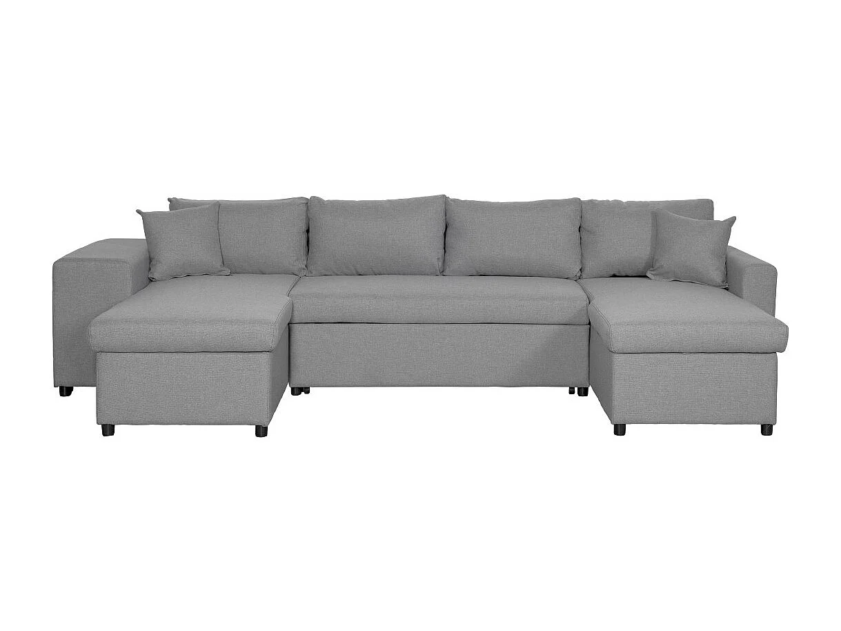 Canapé d'angle panoramique Oslo convertible avec coffres et poufs à gauche - Tissu - Gris clair - L311 x P146 x H81cm - Loungitude