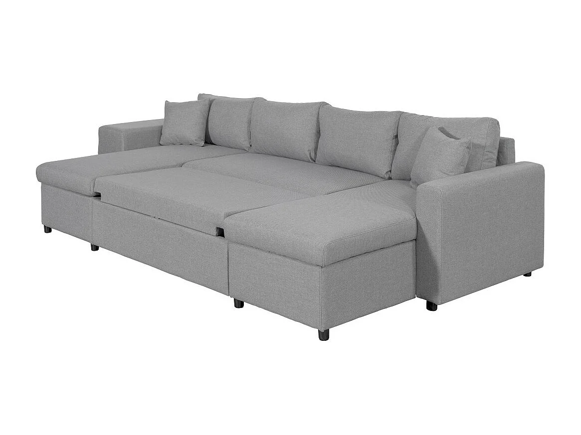 Canapé d'angle panoramique Oslo convertible avec coffres et poufs à gauche - Tissu - Gris clair - L311 x P146 x H81cm - Loungitude