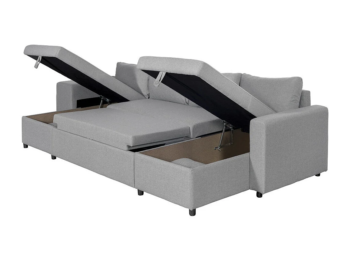 Canapé d'angle panoramique Oslo convertible avec coffres et poufs à gauche - Tissu - Gris clair - L311 x P146 x H81cm - Loungitude