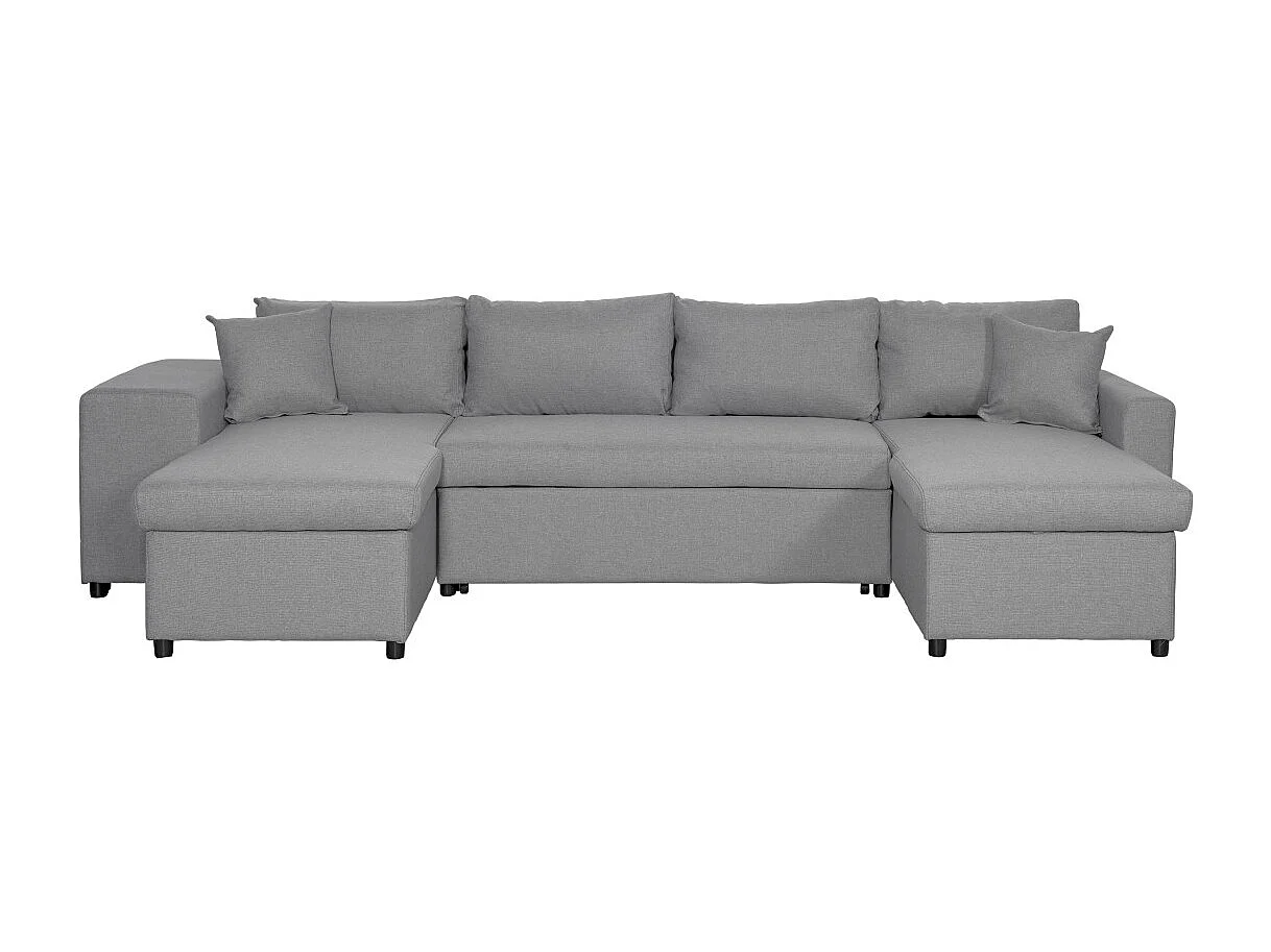 Canapé d'angle panoramique Oslo convertible avec coffres et poufs à gauche - Tissu - Gris clair - L311 x P146 x H81cm - Loungitude