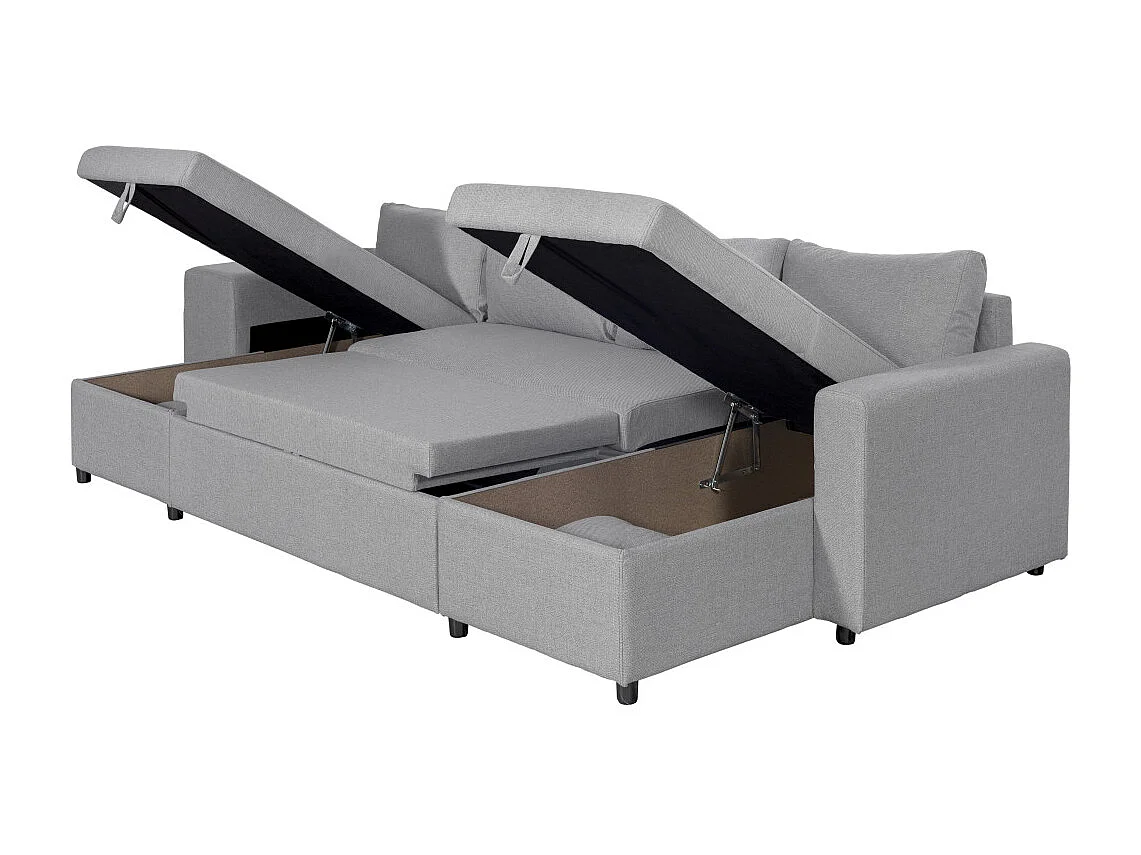 Canapé d'angle panoramique Oslo convertible avec coffres et poufs à gauche - Tissu - Gris clair - L311 x P146 x H81cm - Loungitude