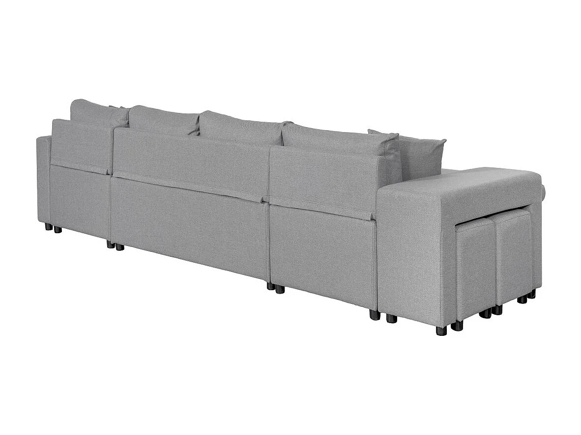 Canapé d'angle panoramique Oslo convertible avec coffres et poufs à gauche - Tissu - Gris clair - L311 x P146 x H81cm - Loungitude