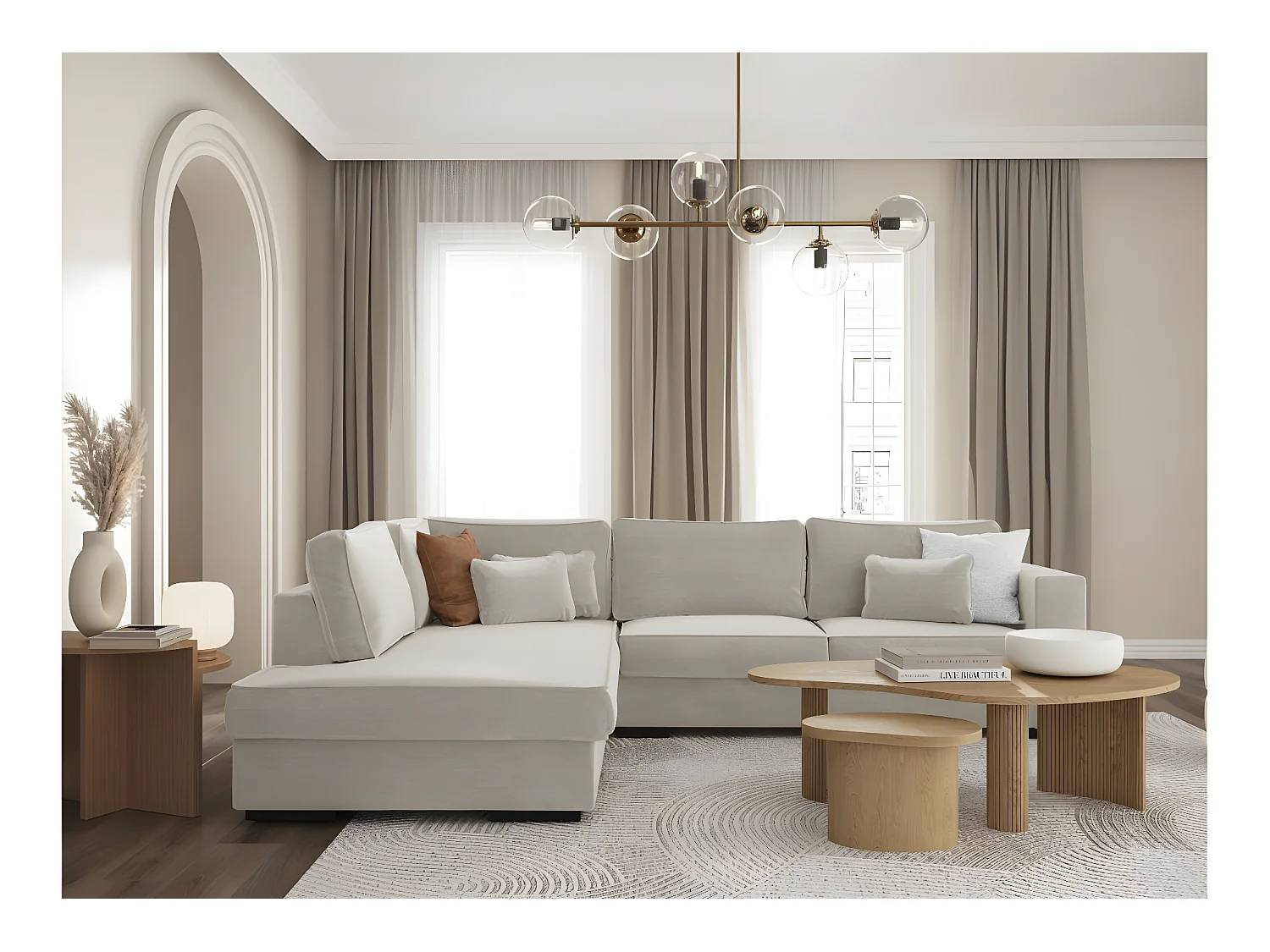 Canapé d'angle gauche XXL 6 places Belami en tissu - Beige - L303 x 228 x 86cm - Loungitude