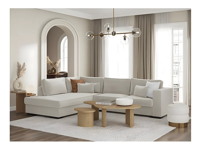 Canapé d'angle gauche XXL 6 places Belami en tissu - Beige - L303 x 228 x 86cm - Loungitude