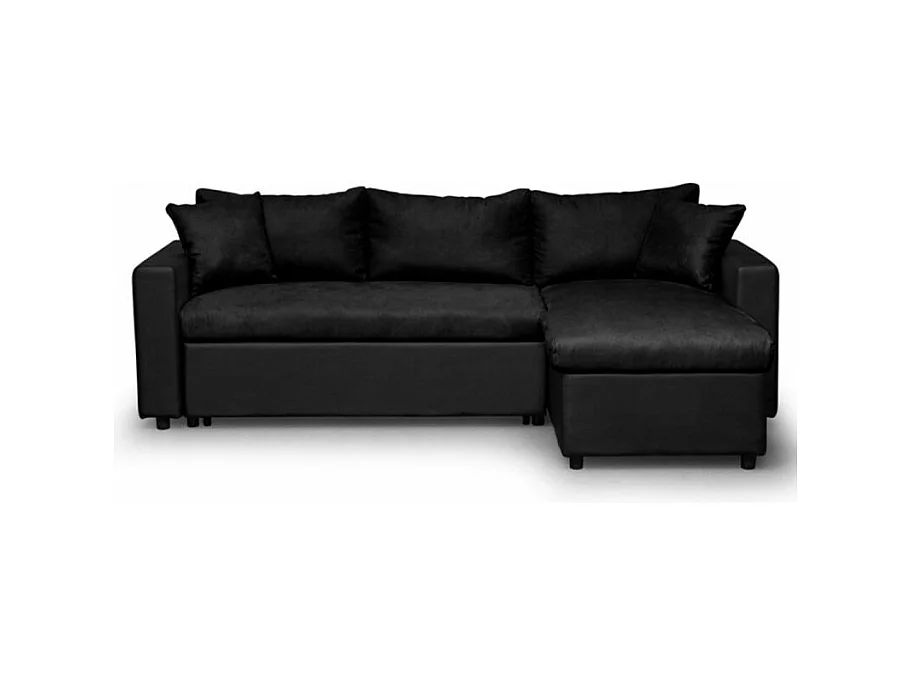 Canapé d'angle 3 Places Maria Réversible Convertible avec Coffre en simili et microfibre - Noir - L227 x P146 x H81cm - Loungitude