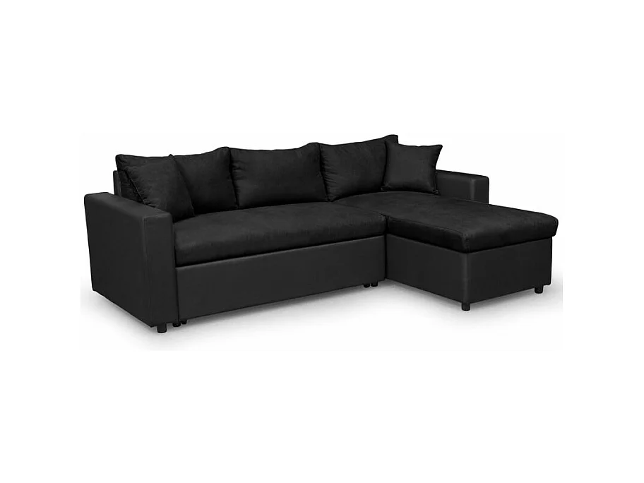 Canapé d'angle 3 Places Maria Réversible Convertible avec Coffre en simili et microfibre - Noir - L227 x P146 x H81cm - Loungitude