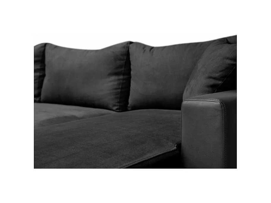 Canapé d'angle 3 Places Maria Réversible Convertible avec Coffre en simili et microfibre - Noir - L227 x P146 x H81cm - Loungitude