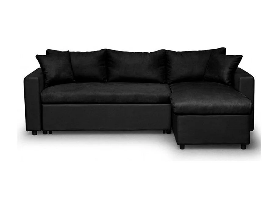 Canapé d'angle 3 places Maria Réversible convertible avec Coffre en simili et microfibre - Noir - L227 x P146 x H81cm - Loungitude