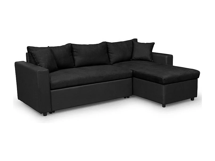Canapé d'angle 3 places Maria Réversible convertible avec Coffre en simili et microfibre - Noir - L227 x P146 x H81cm - Loungitude