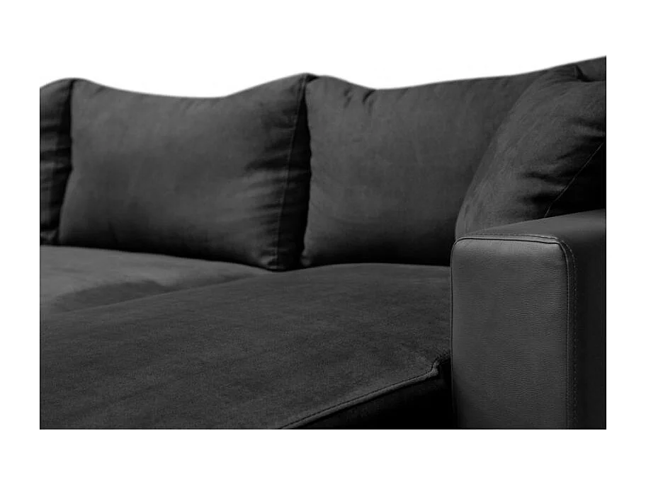 Canapé d'angle 3 places Maria Réversible convertible avec Coffre en simili et microfibre - Noir - L227 x P146 x H81cm - Loungitude