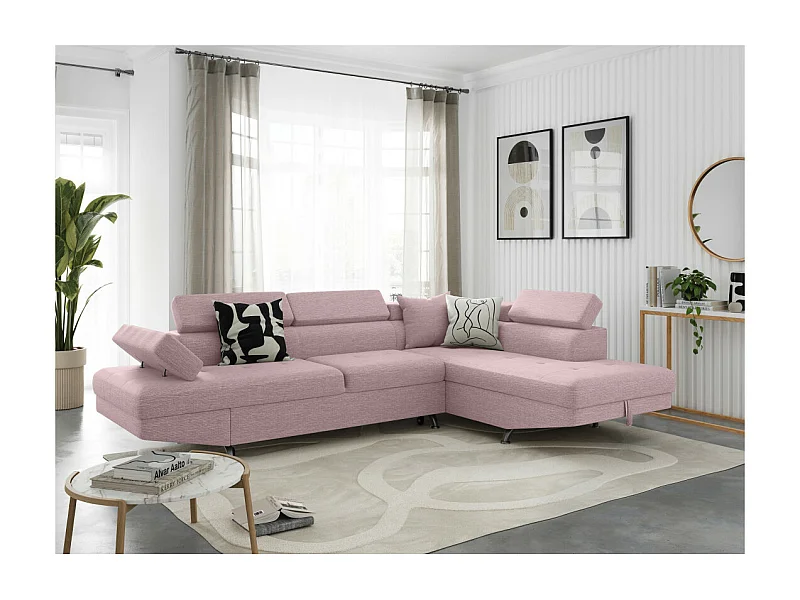 Canapé d'angle droit 5 places Rio Convertible avec coffre en tissu - Vieux rose - L271 x P192 x H70cm - Loungitude