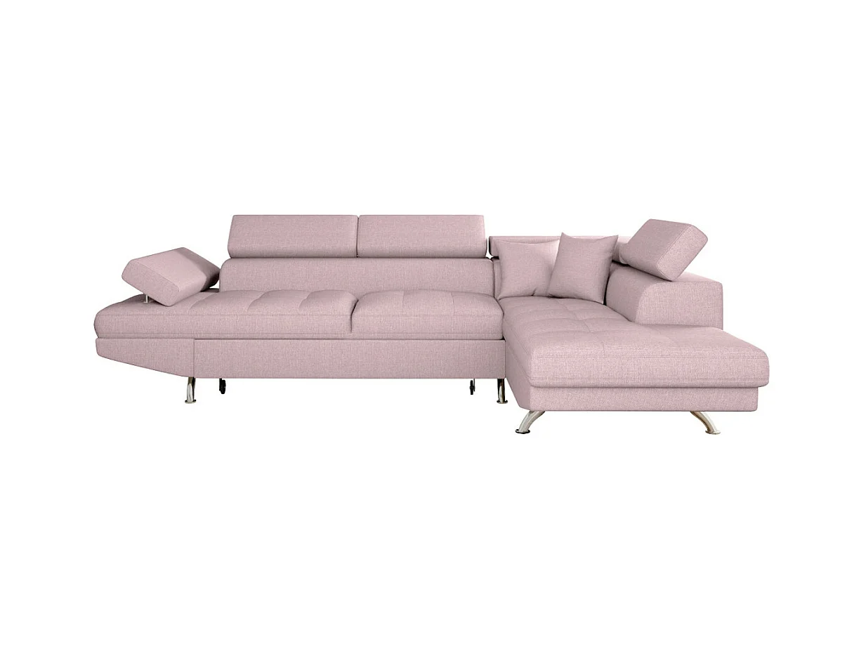 Canapé d'angle droit 5 places Rio Convertible avec coffre en tissu - Vieux rose - L271 x P192 x H70cm - Loungitude
