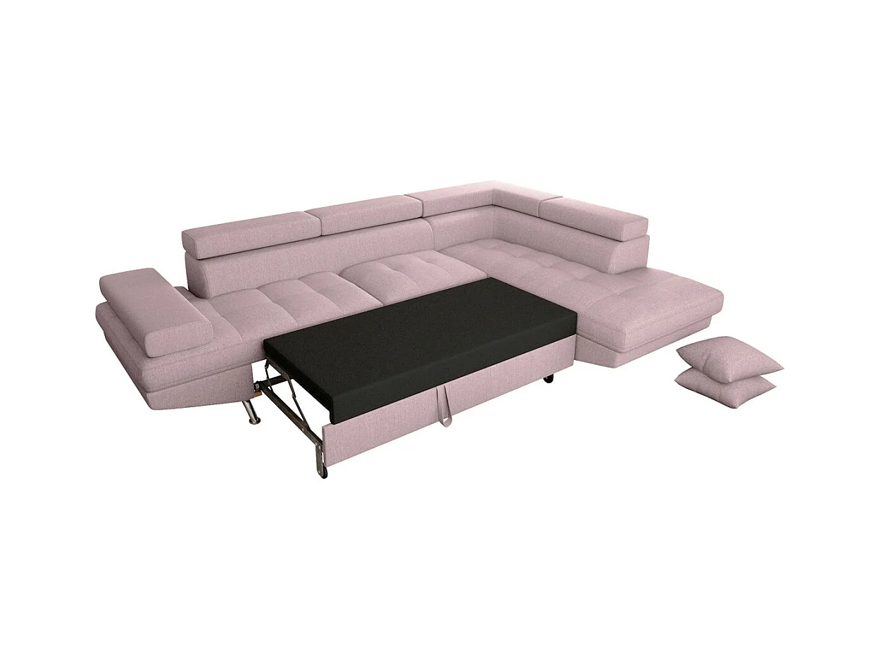 Canapé d'angle droit 5 places Rio Convertible avec coffre en tissu - Vieux rose - L271 x P192 x H70cm - Loungitude