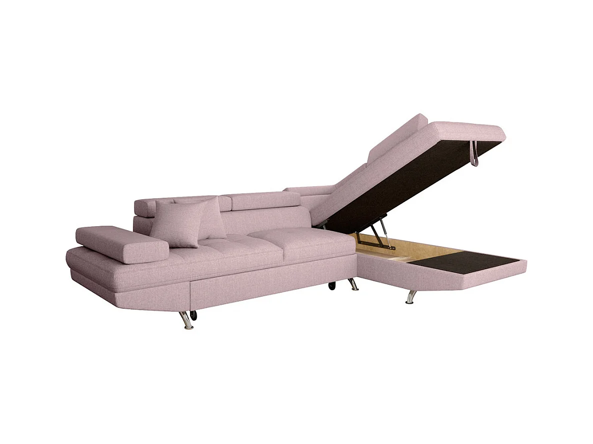 Canapé d'angle droit 5 places Rio Convertible avec coffre en tissu - Vieux rose - L271 x P192 x H70cm - Loungitude