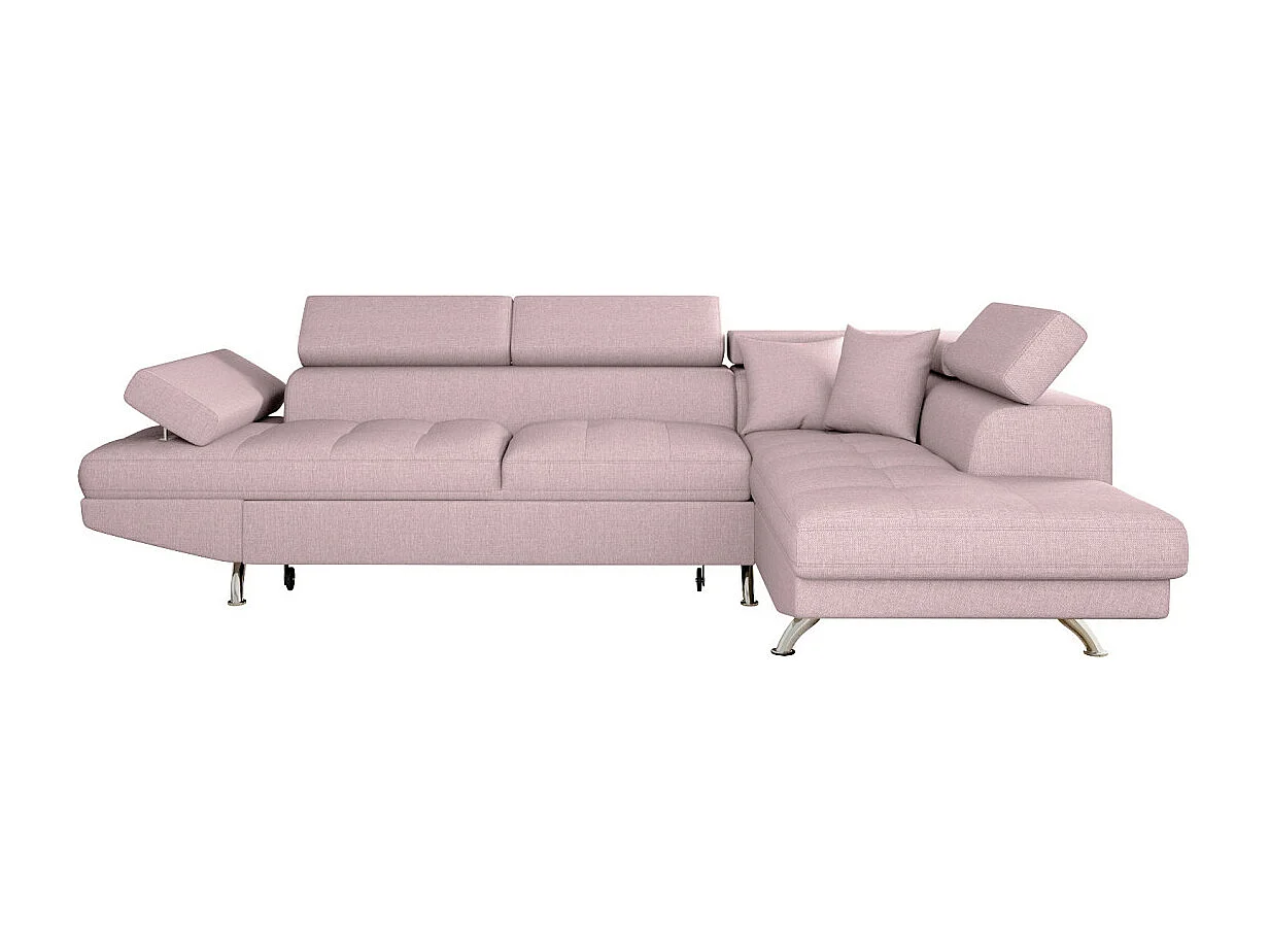 Canapé d'angle droit 5 places Rio convertible avec coffre en tissu - Vieux rose - L271 x P192 x H70cm - Loungitude