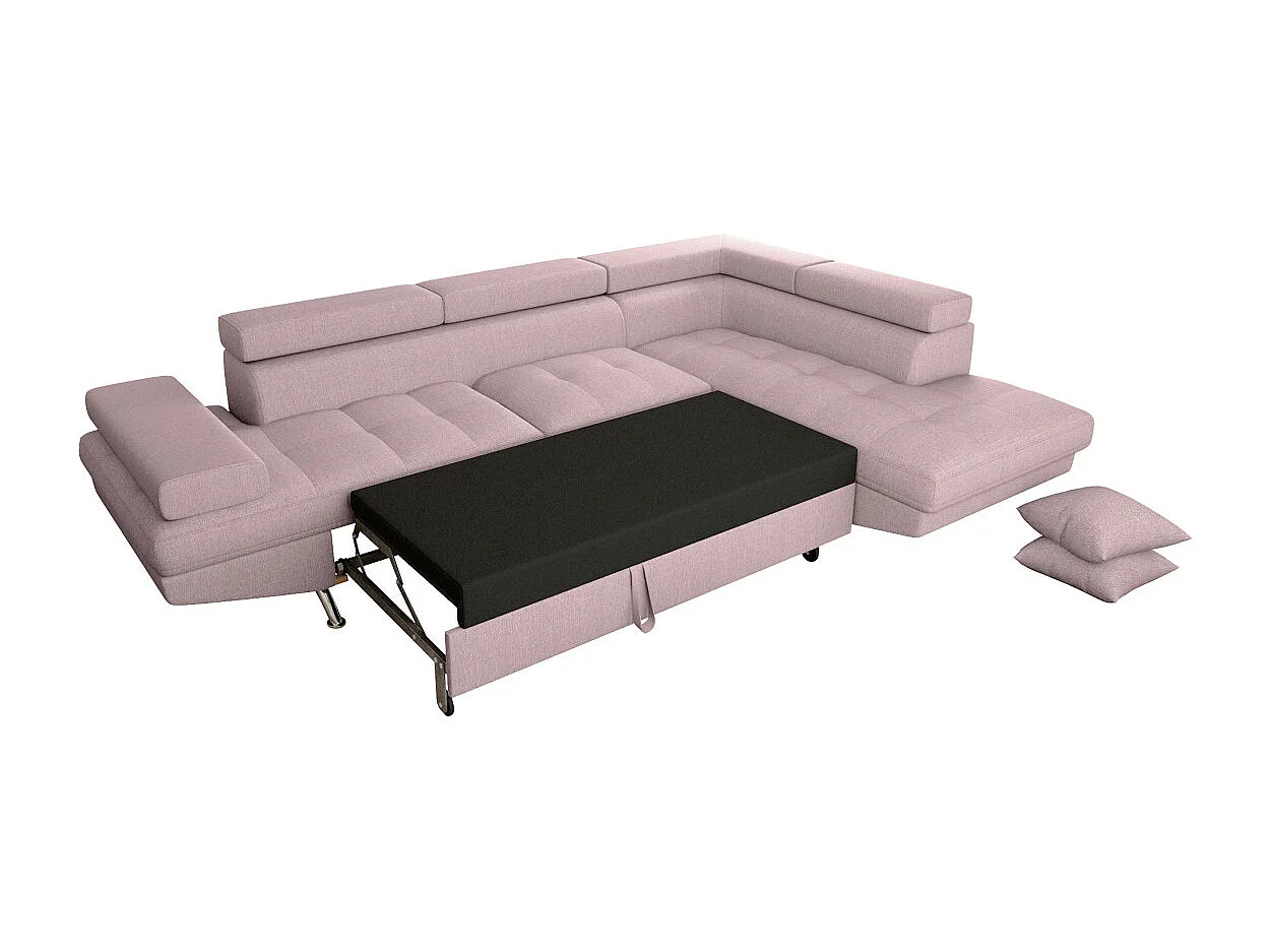 Canapé d'angle droit 5 places Rio convertible avec coffre en tissu - Vieux rose - L271 x P192 x H70cm - Loungitude