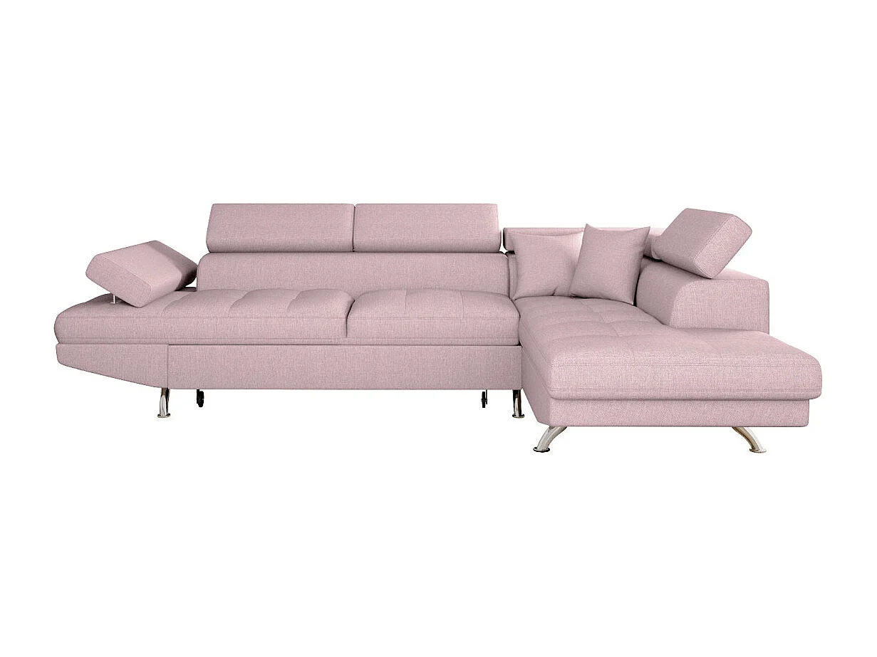 Canapé d'angle droit 5 places Rio convertible avec coffre en tissu - Vieux rose - L271 x P192 x H70cm - Loungitude