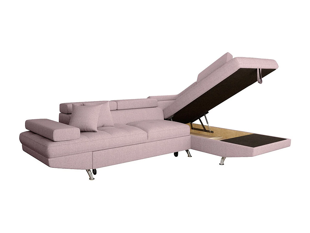 Canapé d'angle droit 5 places Rio convertible avec coffre en tissu - Vieux rose - L271 x P192 x H70cm - Loungitude