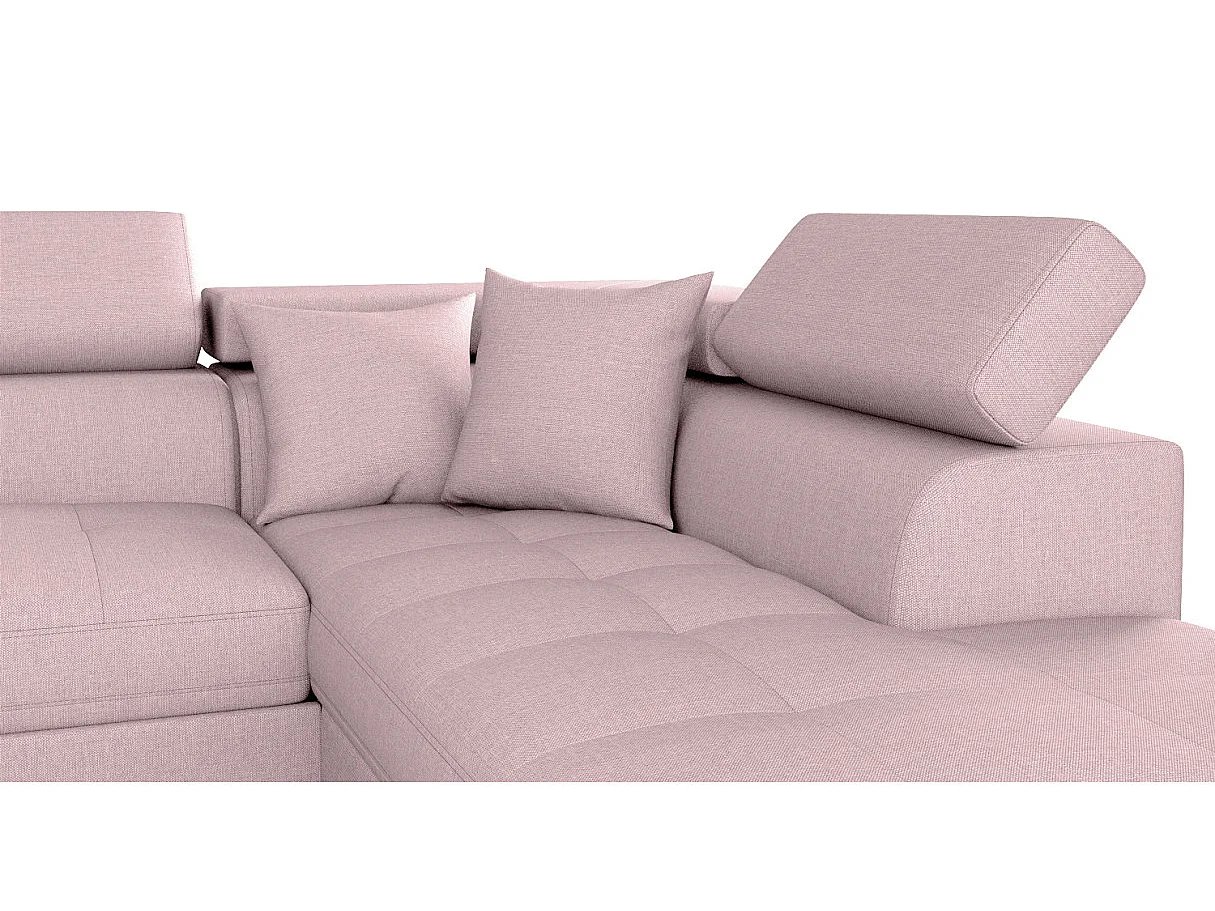 Canapé d'angle droit 5 places Rio convertible avec coffre en tissu - Vieux rose - L271 x P192 x H70cm - Loungitude