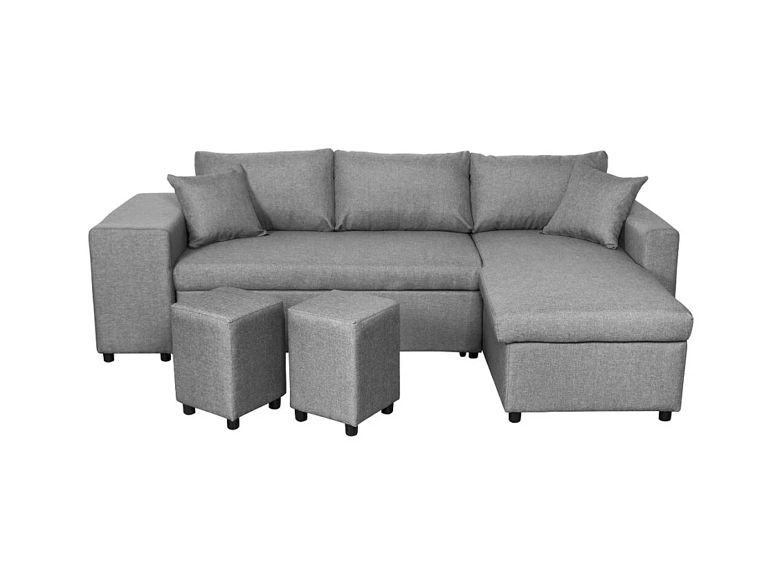 Canapé d'angle 3 places réversible Oslo avec coffre et poufs gauche en tissu - Gris clair - L241 x P146 x H81cm - Loungitude