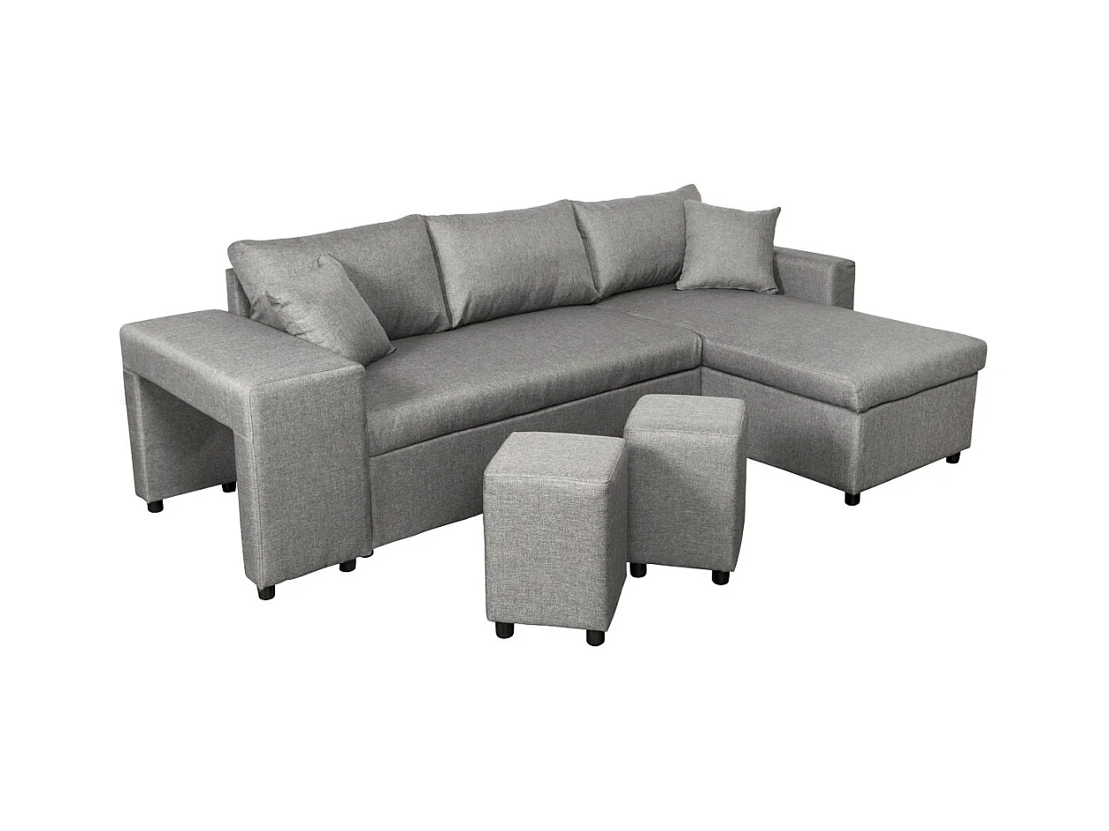 Canapé d'angle 3 places réversible Oslo avec coffre et poufs gauche en tissu - Gris clair - L241 x P146 x H81cm - Loungitude