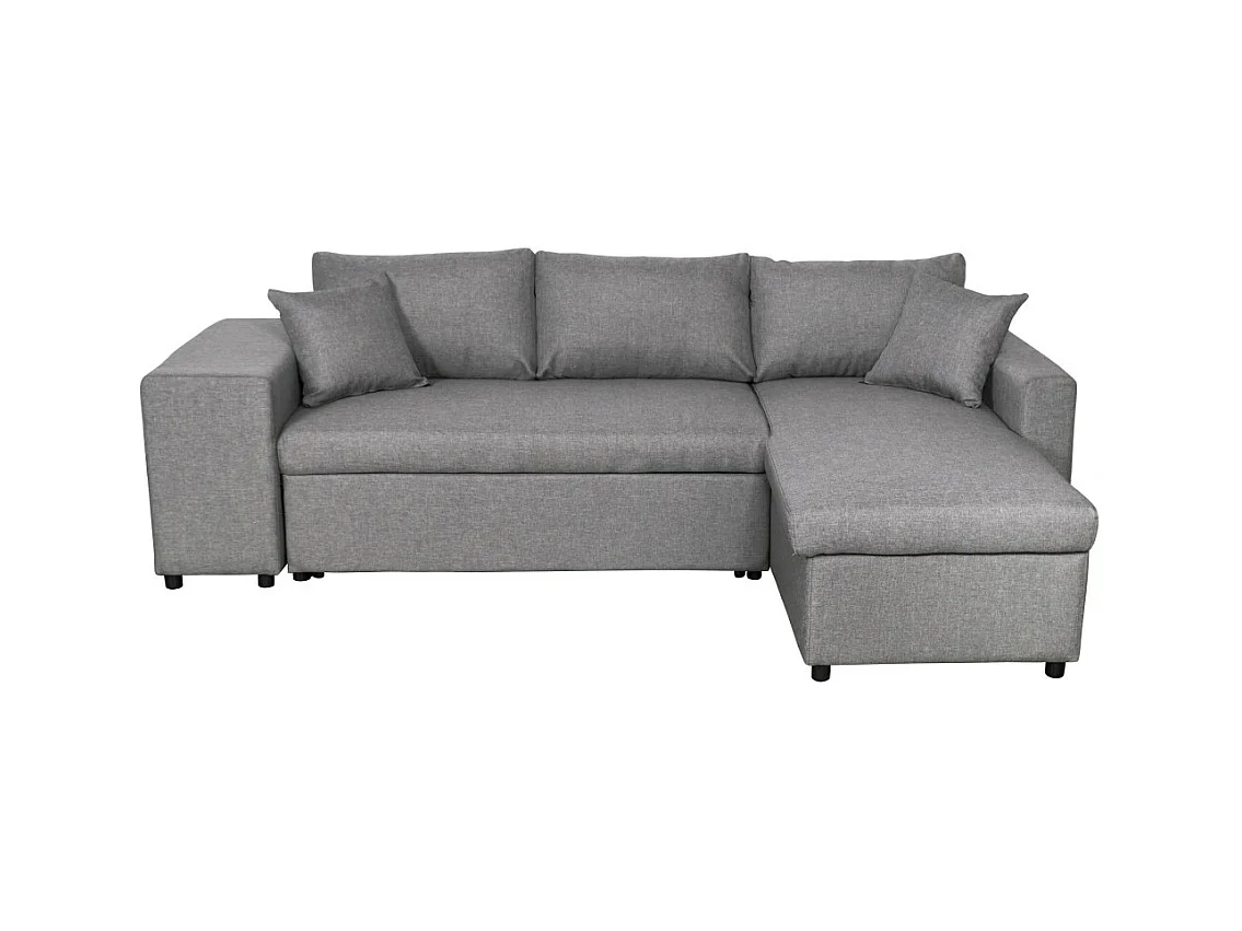 Canapé d'angle 3 places réversible Oslo avec coffre et poufs gauche en tissu - Gris clair - L241 x P146 x H81cm - Loungitude