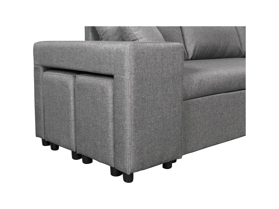 Canapé d'angle 3 places réversible Oslo avec coffre et poufs gauche en tissu - Gris clair - L241 x P146 x H81cm - Loungitude