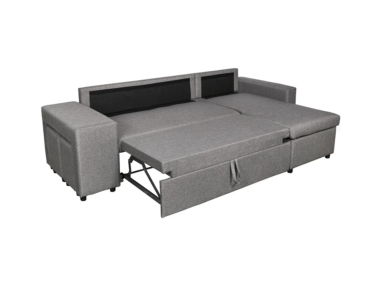 Canapé d'angle 3 places réversible Oslo avec coffre et poufs gauche en tissu - Gris clair - L241 x P146 x H81cm - Loungitude