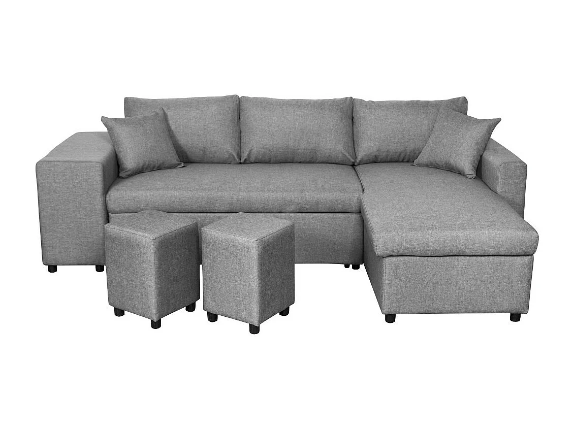 Canapé d'angle 3 places réversible Oslo avec coffre et poufs gauche en tissu - Gris clair - L241 x P146 x H81cm - Loungitude