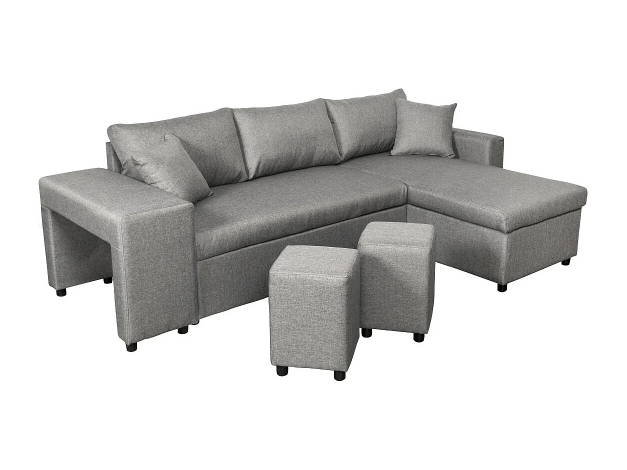 Canapé d'angle 3 places réversible Oslo avec coffre et poufs gauche en tissu - Gris clair - L241 x P146 x H81cm - Loungitude