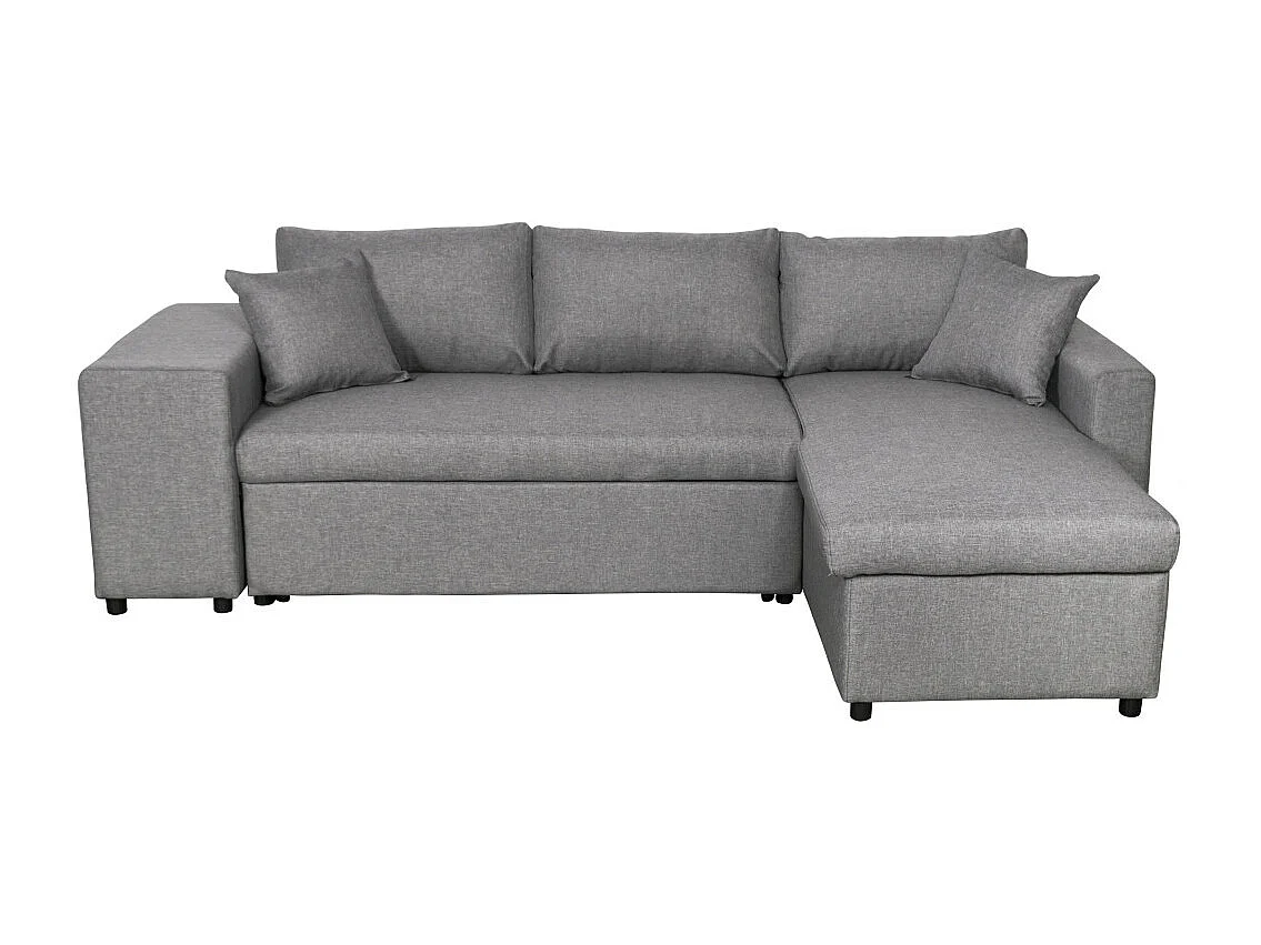 Canapé d'angle 3 places réversible Oslo avec coffre et poufs gauche en tissu - Gris clair - L241 x P146 x H81cm - Loungitude