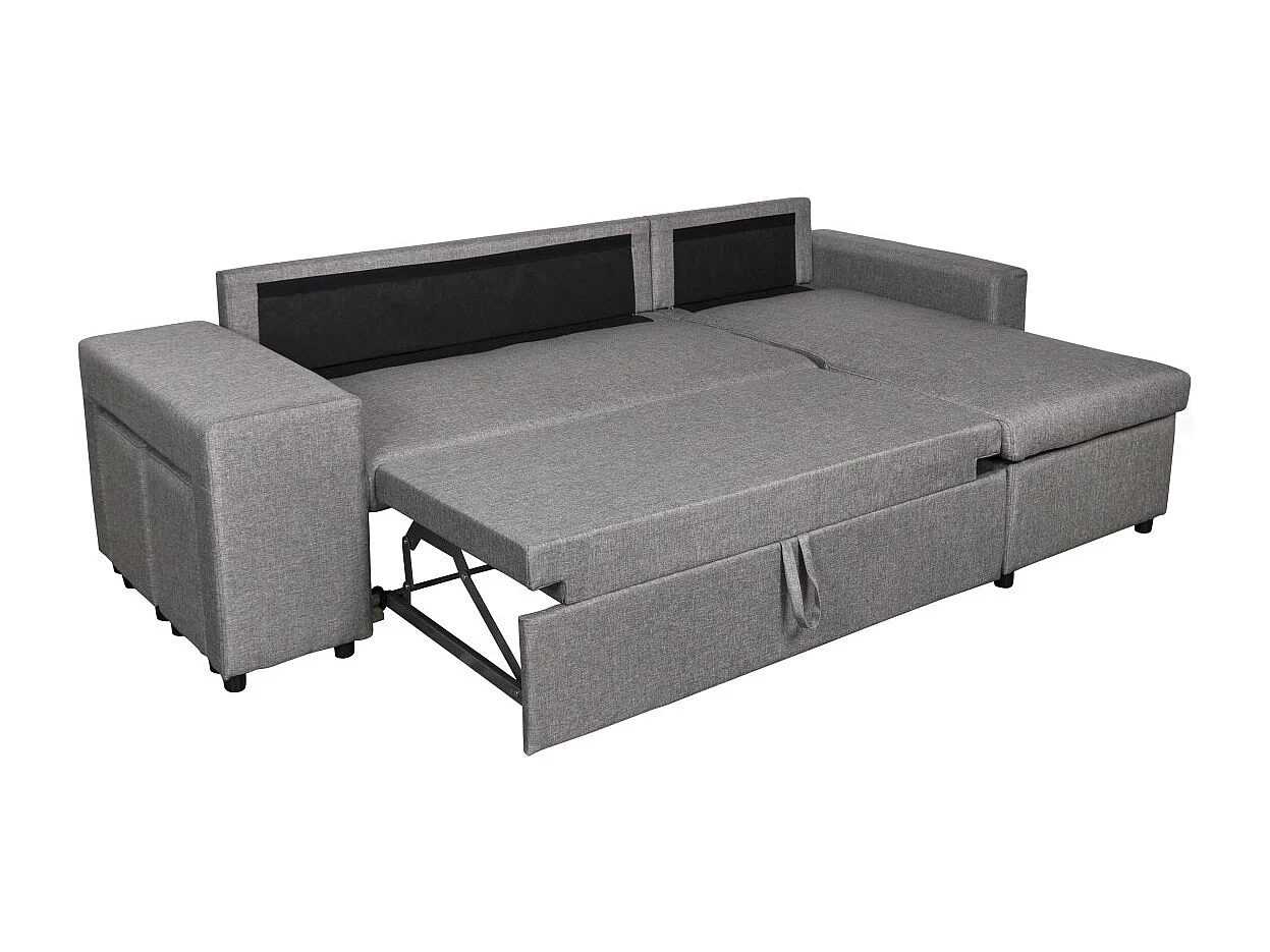 Canapé d'angle 3 places réversible Oslo avec coffre et poufs gauche en tissu - Gris clair - L241 x P146 x H81cm - Loungitude