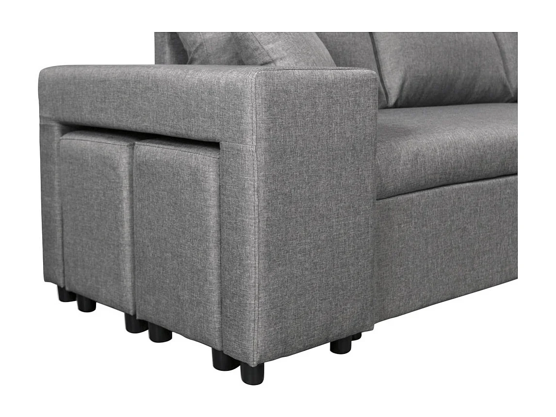 Canapé d'angle 3 places réversible Oslo avec coffre et poufs gauche en tissu - Gris clair - L241 x P146 x H81cm - Loungitude