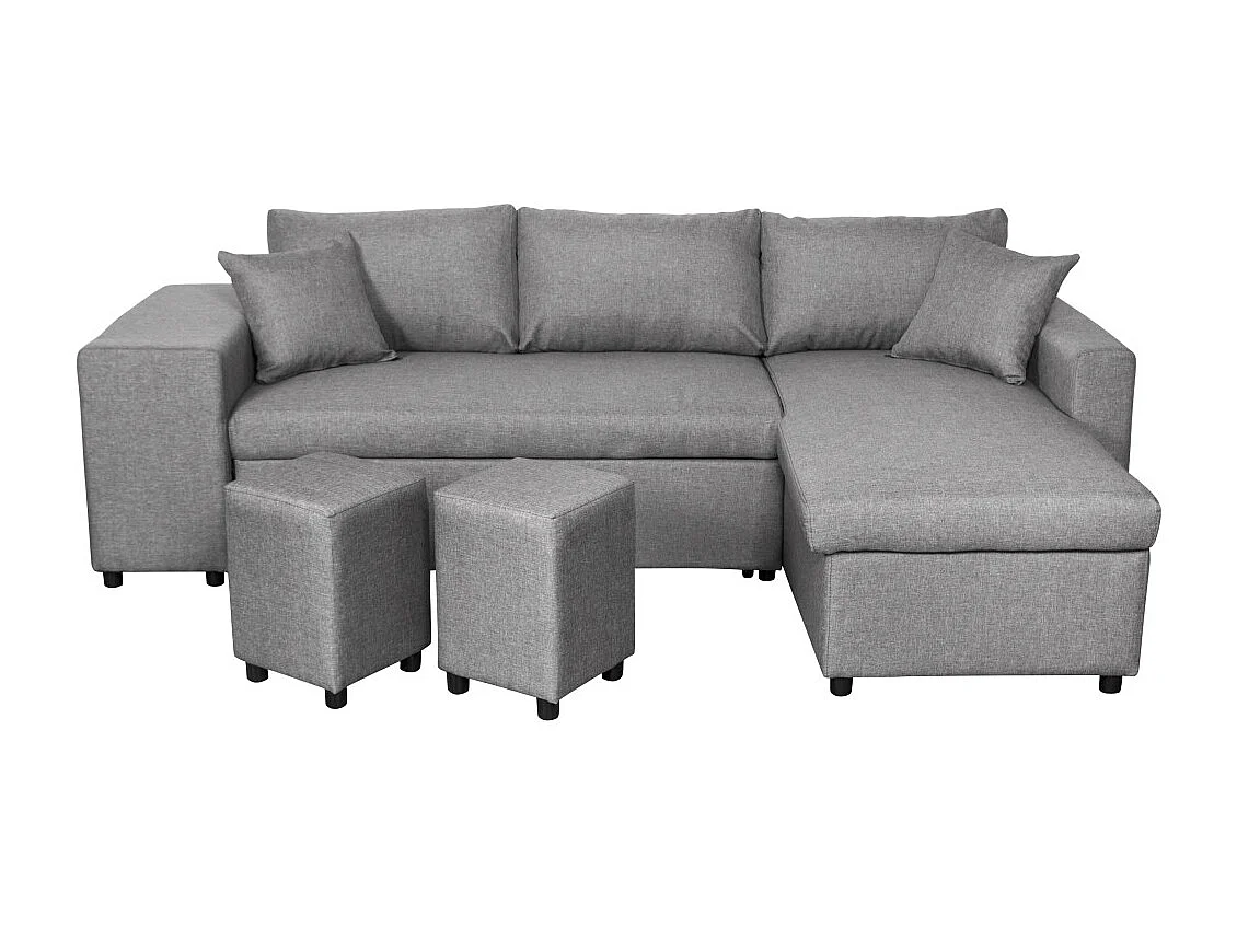 Canapé d'angle 3 places réversible Oslo avec coffre et poufs gauche en tissu - Gris clair - L241 x P146 x H81cm - Loungitude