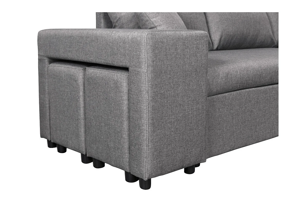 Canapé d'angle 3 places réversible Oslo avec coffre et poufs gauche en tissu - Gris clair - L241 x P146 x H81cm - Loungitude
